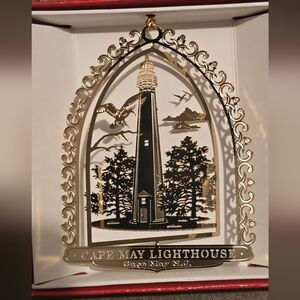 Cape May New Jersey 24k Gold Flashed Brass Lighthouse Ornament NJ Xmas Decor